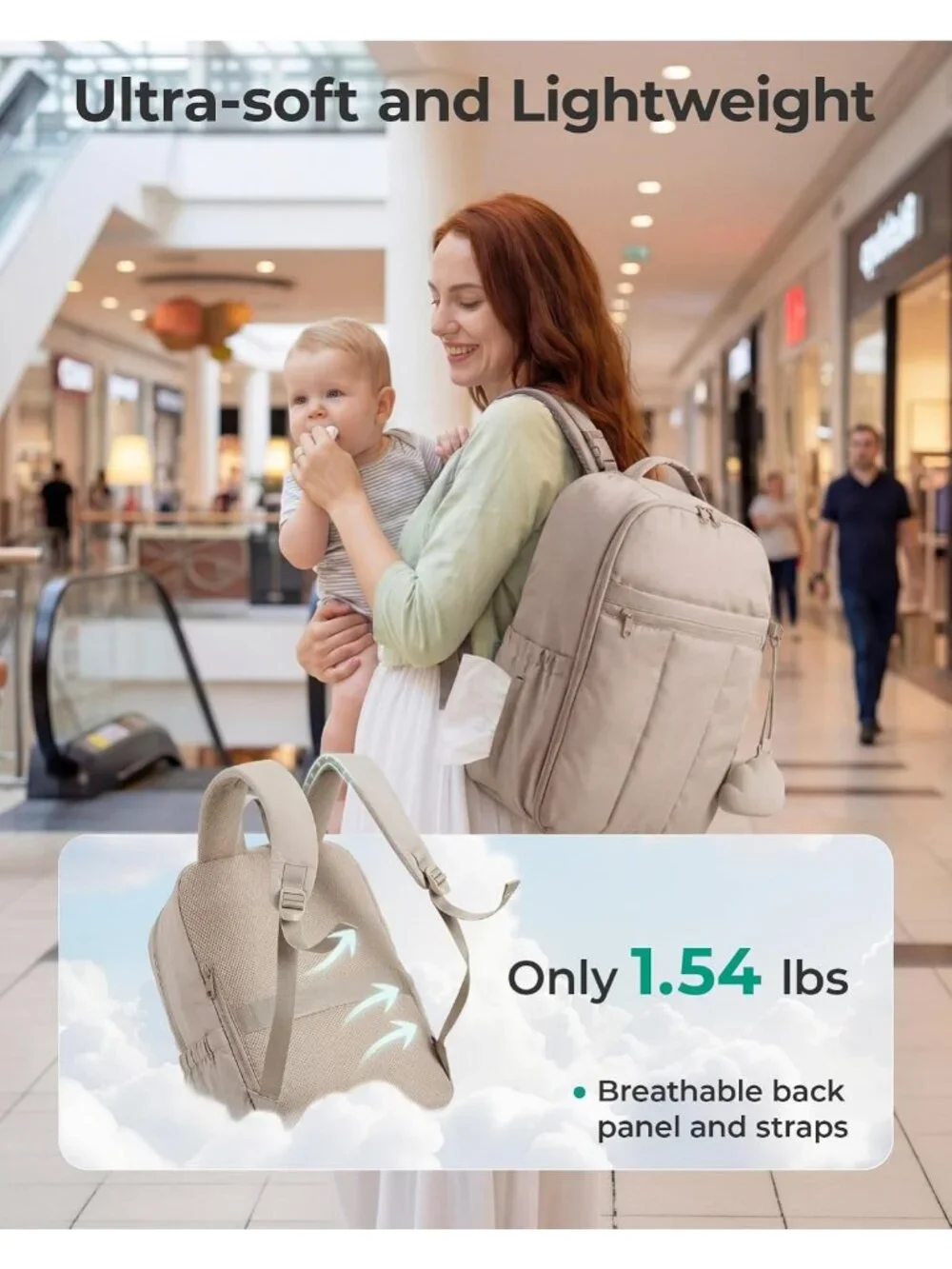 Lightweight Puffy Baby Diaper Bag Backpack with Insulated Pockets & Changing Pad